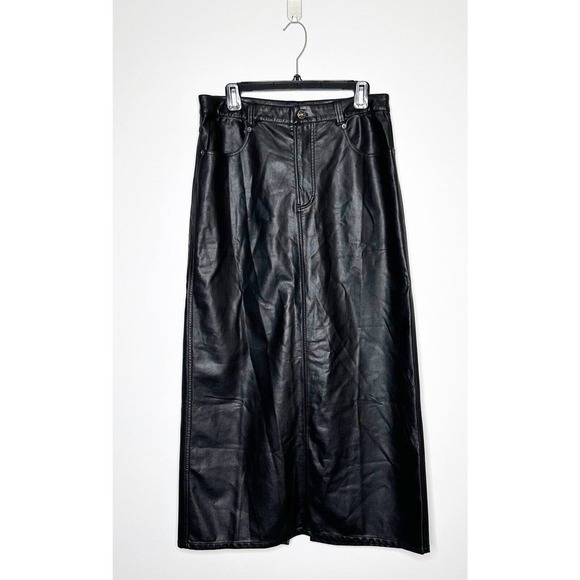 NWT Free People Faux Leather City Slicker Vegan Maxi Skirt Womens Black Size 8 - Picture 3 of 8